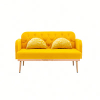 Comfy Orange Velvet Loveseat Sofa With Gold Metal Legs For Living Room And Bedroom Accent