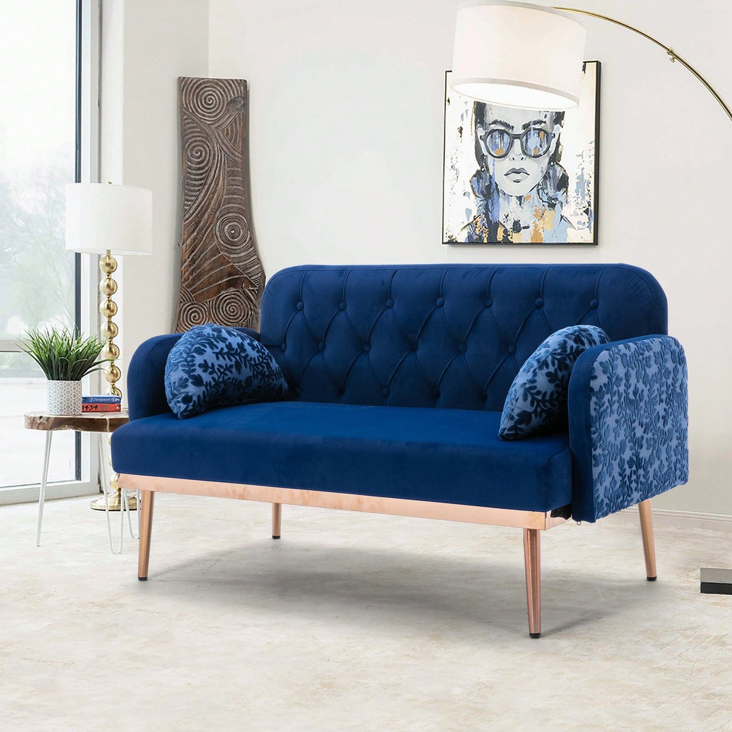 Comfy Orange Velvet Loveseat Sofa With Gold Metal Legs For Living Room And Bedroom Accent