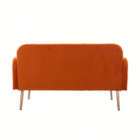 Comfy Orange Velvet Loveseat Sofa With Gold Metal Legs For Living Room And Bedroom Accent