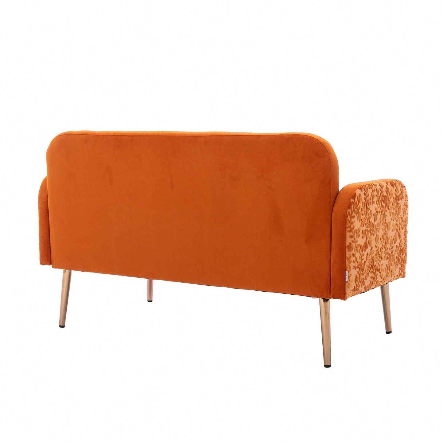 Comfy Orange Velvet Loveseat Sofa With Gold Metal Legs For Living Room And Bedroom Accent