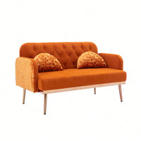 Comfy Orange Velvet Loveseat Sofa With Gold Metal Legs For Living Room And Bedroom Accent