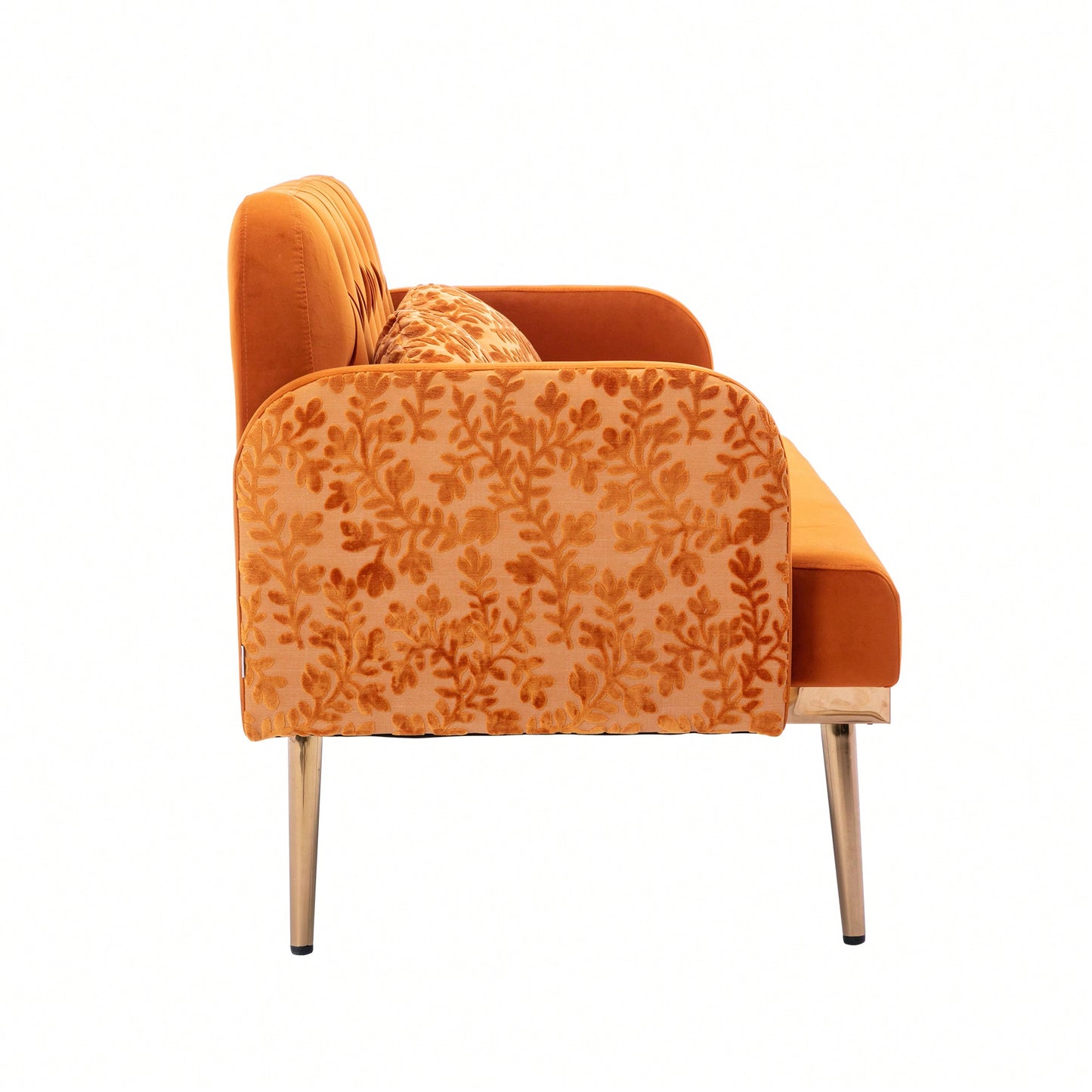 Comfy Orange Velvet Loveseat Sofa With Gold Metal Legs For Living Room And Bedroom Accent