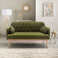 Comfy Orange Velvet Loveseat Sofa With Gold Metal Legs For Living Room And Bedroom Accent