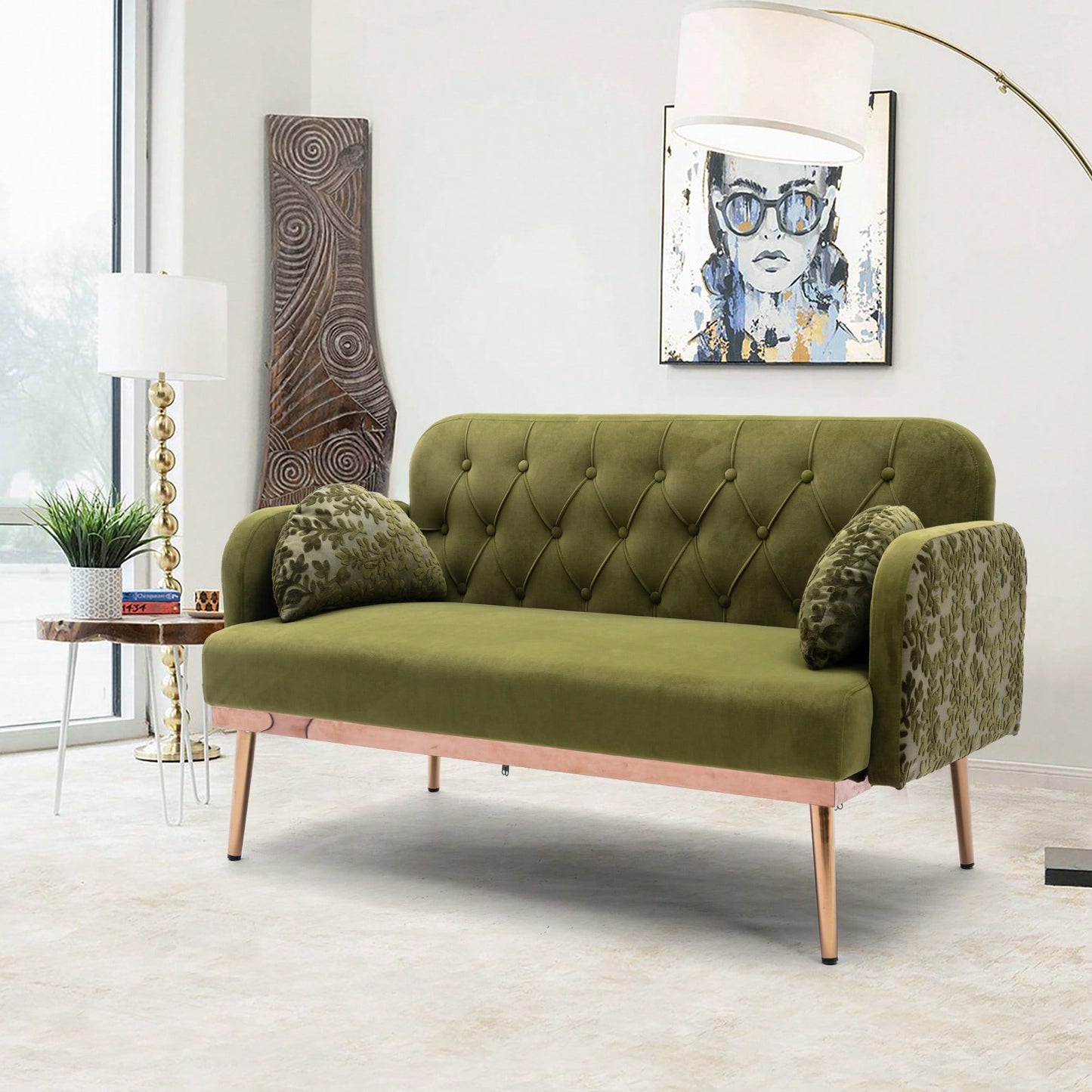 Comfy Orange Velvet Loveseat Sofa With Gold Metal Legs For Living Room And Bedroom Accent