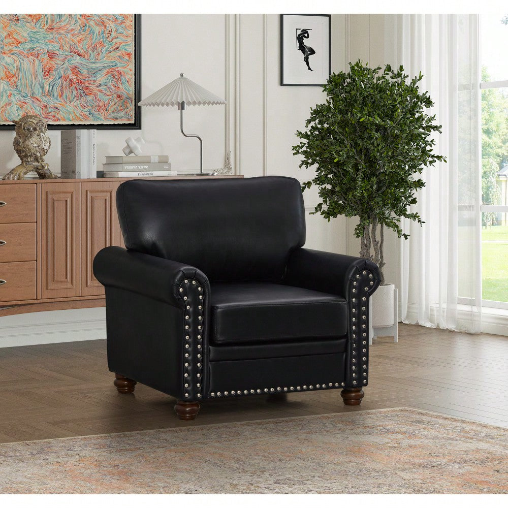 Elegant Black Faux Leather Single Seat Sofa Chair With Wooden Legs For Living Room