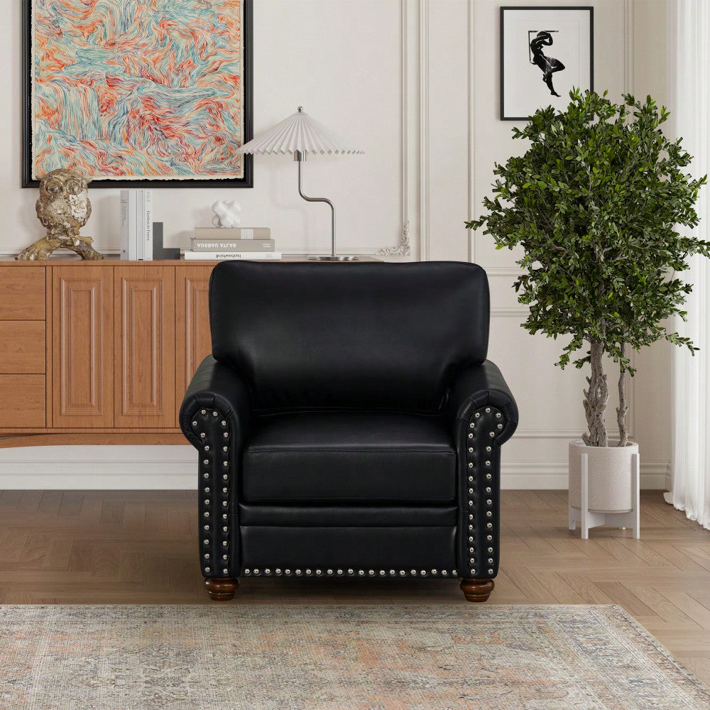 Elegant Black Faux Leather Single Seat Sofa Chair With Wooden Legs For Living Room