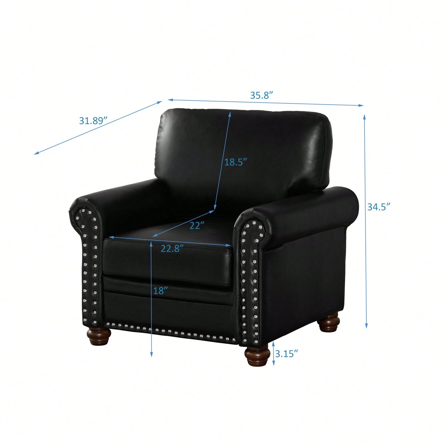 Elegant Black Faux Leather Single Seat Sofa Chair With Wooden Legs For Living Room