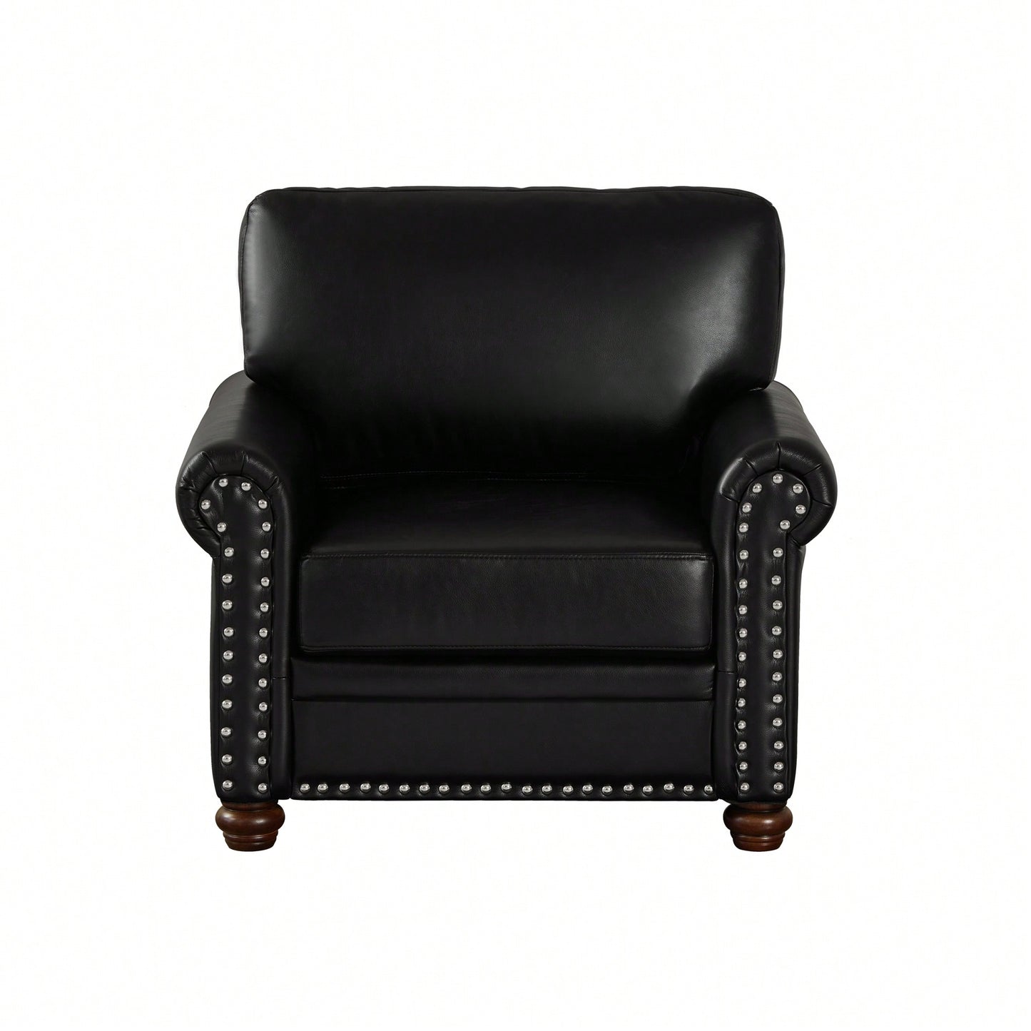 Elegant Black Faux Leather Single Seat Sofa Chair With Wooden Legs For Living Room