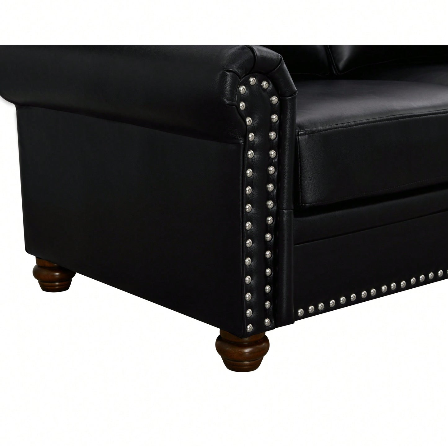 Elegant Black Faux Leather Single Seat Sofa Chair With Wooden Legs For Living Room