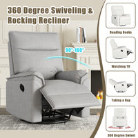 360 Degree Swivel Upholstered Manual Recliner Chair For Living Room Theater Nursery Glider Rocker Beige