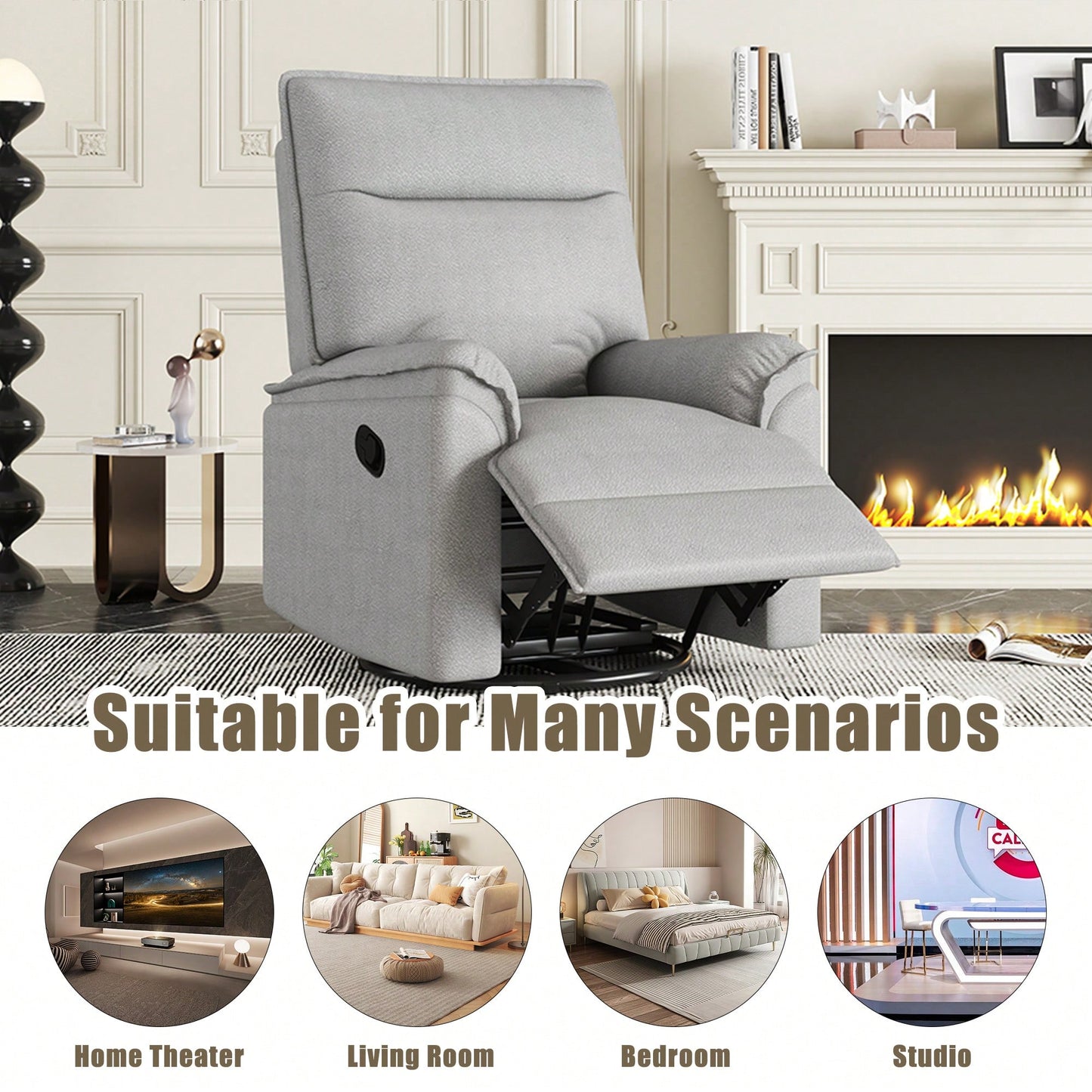 360 Degree Swivel Upholstered Manual Recliner Chair For Living Room Theater Nursery Glider Rocker Beige