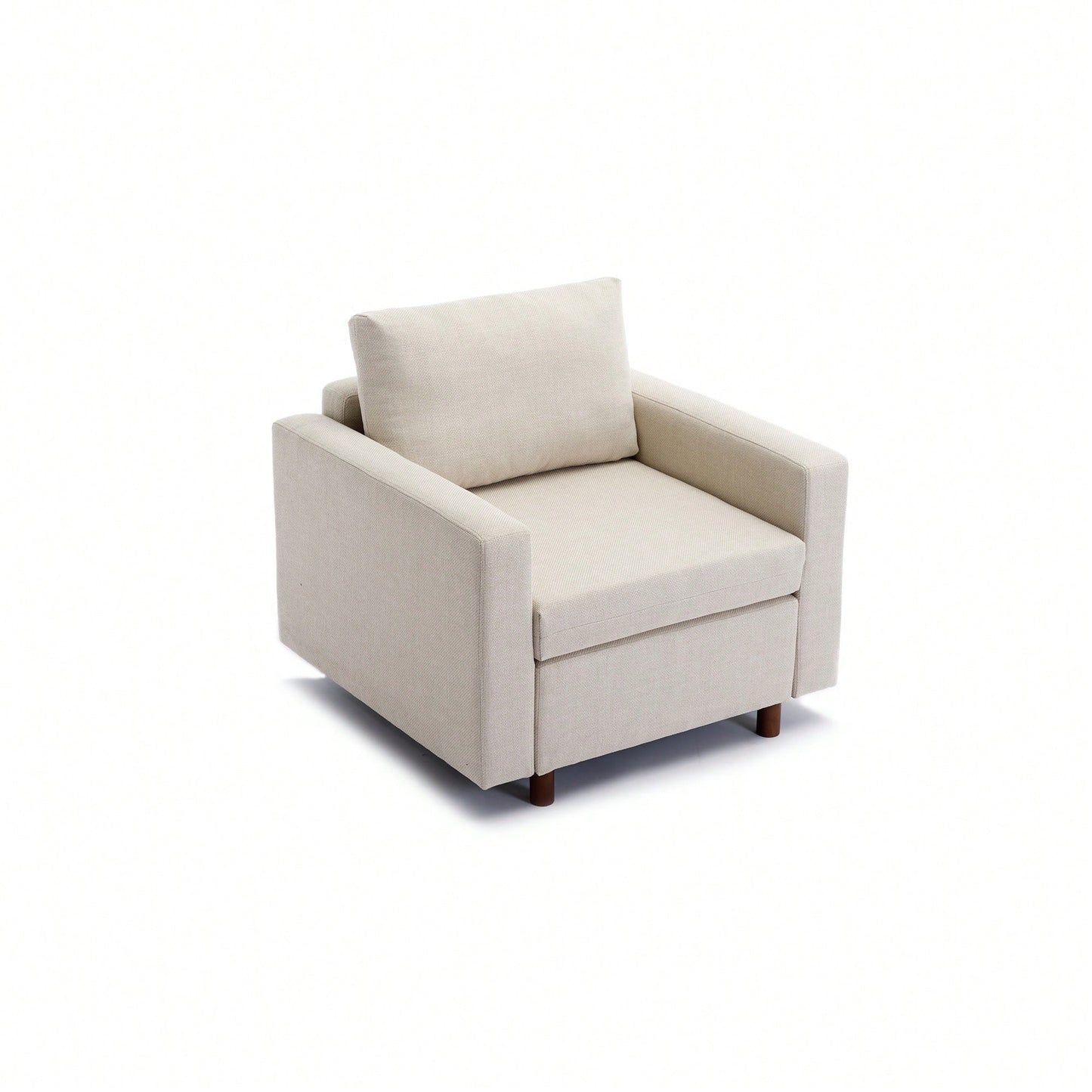 Single Seat Modular Sofa Sectional Couch With Non-Removable Non-Washable Cushion Covers Cream