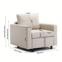 Single Seat Modular Sofa Sectional Couch With Non-Removable Non-Washable Cushion Covers Cream