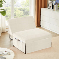 Versatile Corduroy Sleeper Sofa Bed With Reclining Backrest For Living Room And Bedroom, 4 In 1 Convertible Lounge Couch, White