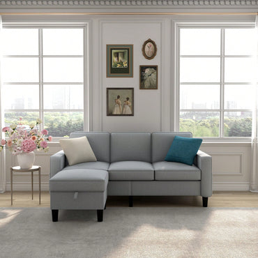 L-Shaped Sofa For Families And Compact Spaces With 3 Seater Lounge And 680 LBS Capacity Light Grey