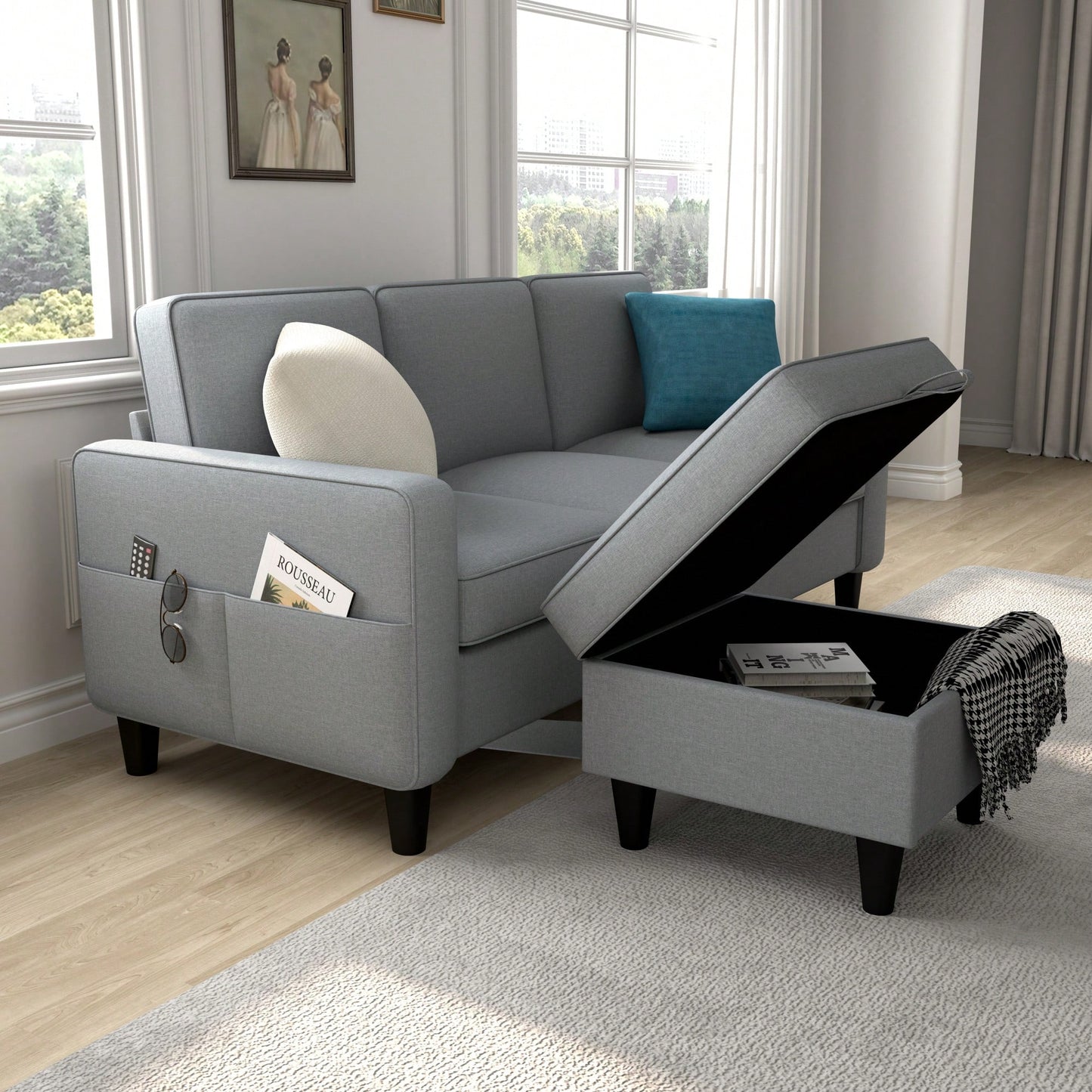 L-Shaped Sofa For Families And Compact Spaces With 3 Seater Lounge And 680 LBS Capacity Light Grey