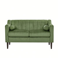 Elegant Velvet Upholstered Mid Century Modern Chesterfield Love Seat Sofa For Living Room Bedroom Office Green 2-Seater