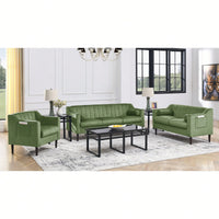 Elegant Velvet Upholstered Mid Century Modern Chesterfield Love Seat Sofa For Living Room Bedroom Office Green 2-Seater