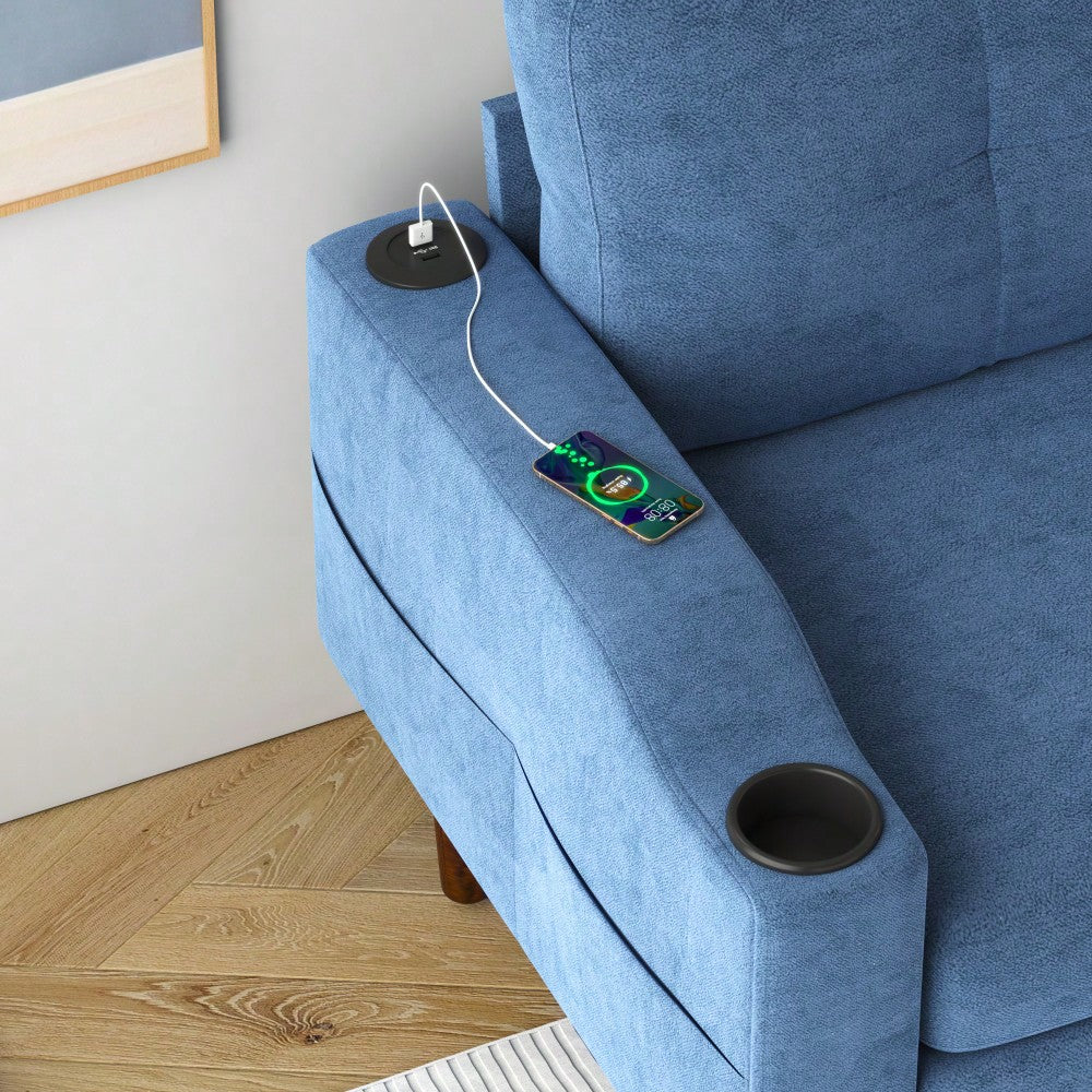 L-Shaped Convertible Sofa With Storage And Footstool For Living Room Bedroom Office Small Spaces Navy Blue 3-Seater Combination Furniture