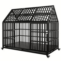 Heavy Duty Large Dog Crate With Top Open Design 2 Doors 4 Lockable Wheels And 2 Removable Trays For Strong Metal Kennel