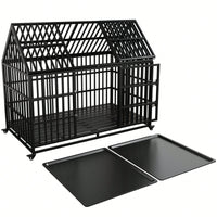 Heavy Duty Large Dog Crate With Top Open Design 2 Doors 4 Lockable Wheels And 2 Removable Trays For Strong Metal Kennel