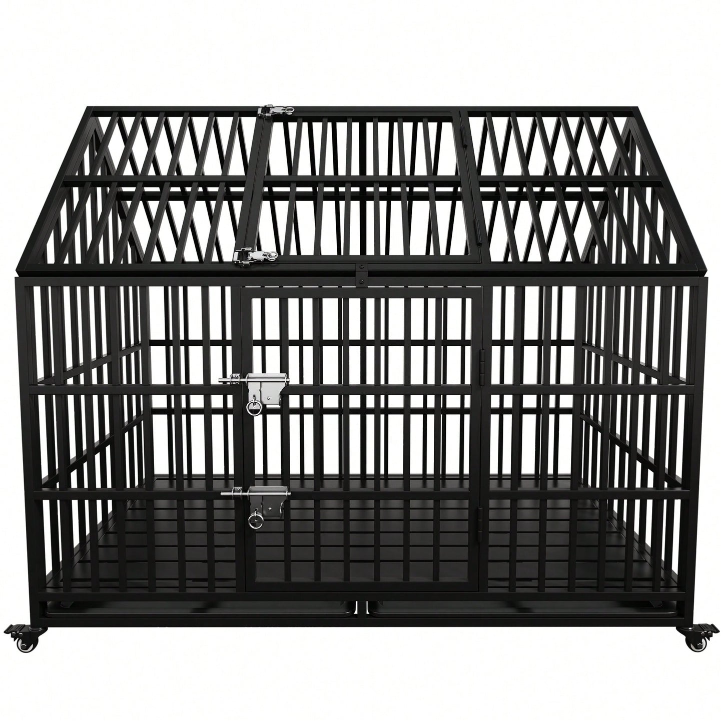 Heavy Duty Large Dog Crate With Top Open Design 2 Doors 4 Lockable Wheels And 2 Removable Trays For Strong Metal Kennel