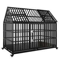 Heavy Duty Large Dog Crate With Top Open Design 2 Doors 4 Lockable Wheels And 2 Removable Trays For Strong Metal Kennel