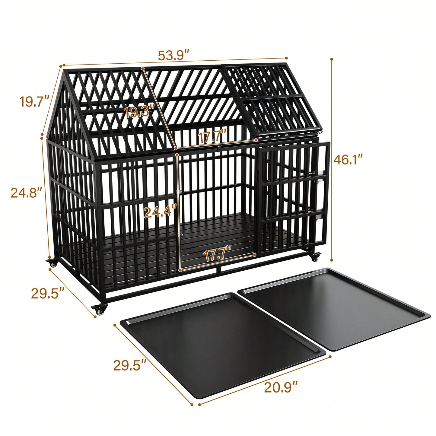 Heavy Duty Large Dog Crate With Top Open Design 2 Doors 4 Lockable Wheels And 2 Removable Trays For Strong Metal Kennel