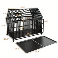 Heavy Duty Large Dog Crate With Top Open Design 2 Doors 4 Lockable Wheels And 2 Removable Trays For Strong Metal Kennel