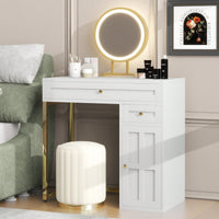 Elegant 31.5 Inch Makeup Vanity With Illuminated Mirror And Storage Drawers, 3 Adjustable Lighting Modes For Bedroom Decor In White And Gold