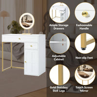 Elegant 31.5 Inch Makeup Vanity With Illuminated Mirror And Storage Drawers, 3 Adjustable Lighting Modes For Bedroom Decor In White And Gold