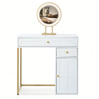 Elegant 31.5 Inch Makeup Vanity With Illuminated Mirror And Storage Drawers, 3 Adjustable Lighting Modes For Bedroom Decor In White And Gold