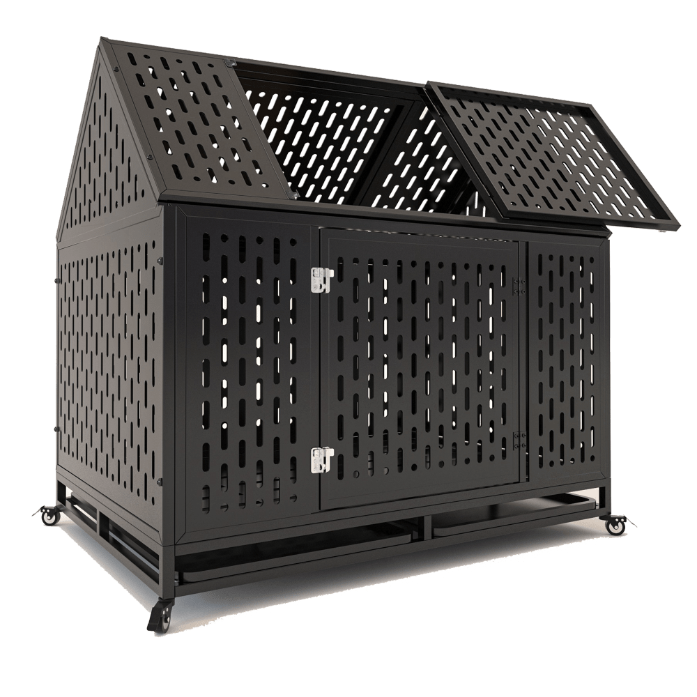 Heavy Duty Indestructible Dog Crate With Roof Top And Lockable Wheels Escape-Proof Design For Large And Extra Large Dogs