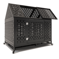 Heavy Duty Indestructible Dog Crate With Roof Top And Lockable Wheels Escape-Proof Design For Large And Extra Large Dogs