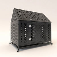 Heavy Duty Indestructible Dog Crate With Roof Top And Lockable Wheels Escape-Proof Design For Large And Extra Large Dogs