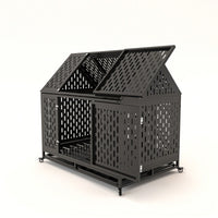 Heavy Duty Indestructible Dog Crate With Roof Top And Lockable Wheels Escape-Proof Design For Large And Extra Large Dogs