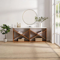 Extra Long X Shape Farmhouse Console Table With Storage For Entryway Living Room Foyer Hallway White 70.87 Inch