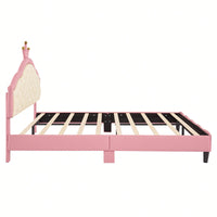 Elegant Pink And Cream Tufted Headboard Princess Bed In PU Leather For A Fantasy Bedroom