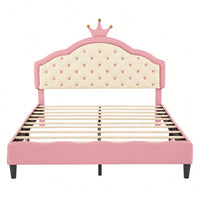 Elegant Pink And Cream Tufted Headboard Princess Bed In PU Leather For A Fantasy Bedroom