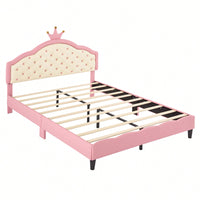 Elegant Pink And Cream Tufted Headboard Princess Bed In PU Leather For A Fantasy Bedroom