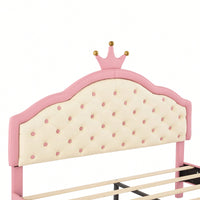 Elegant Pink And Cream Tufted Headboard Princess Bed In PU Leather For A Fantasy Bedroom