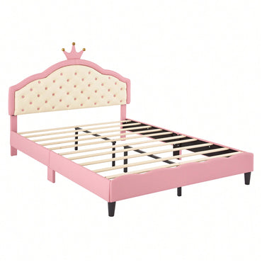 Elegant Pink And Cream Tufted Headboard Princess Bed In PU Leather For A Fantasy Bedroom