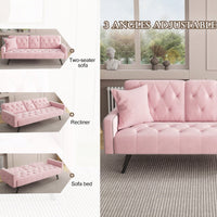 Elegant Pink Velvet Sofa Bed With Nail Head Trim And Cup Holders For Small Spaces 72 Inches