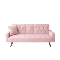 Elegant Pink Velvet Sofa Bed With Nail Head Trim And Cup Holders For Small Spaces 72 Inches