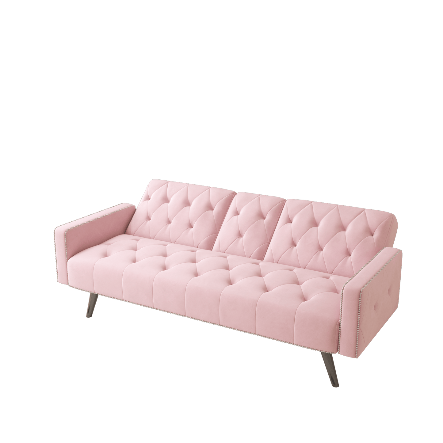 Elegant Pink Velvet Sofa Bed With Nail Head Trim And Cup Holders For Small Spaces 72 Inches