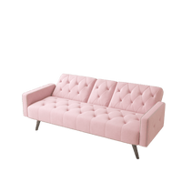 Elegant Pink Velvet Sofa Bed With Nail Head Trim And Cup Holders For Small Spaces 72 Inches