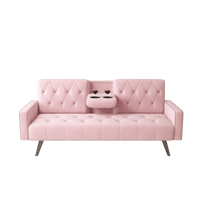 Elegant Pink Velvet Sofa Bed With Nail Head Trim And Cup Holders For Small Spaces 72 Inches