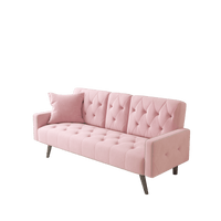 Elegant Pink Velvet Sofa Bed With Nail Head Trim And Cup Holders For Small Spaces 72 Inches