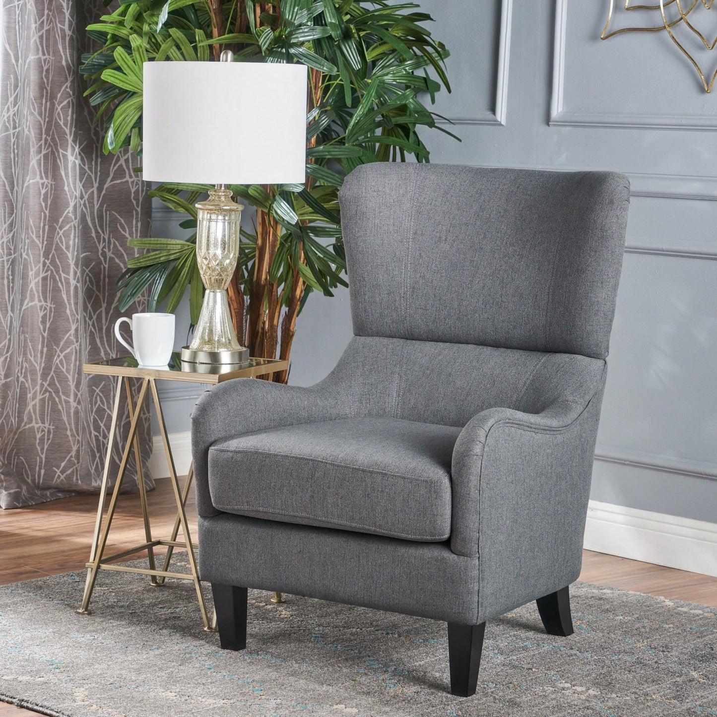 Stylish Modern Upholstered Armchair With Solid Legs For Living Room Bedroom Reading And Studio Use