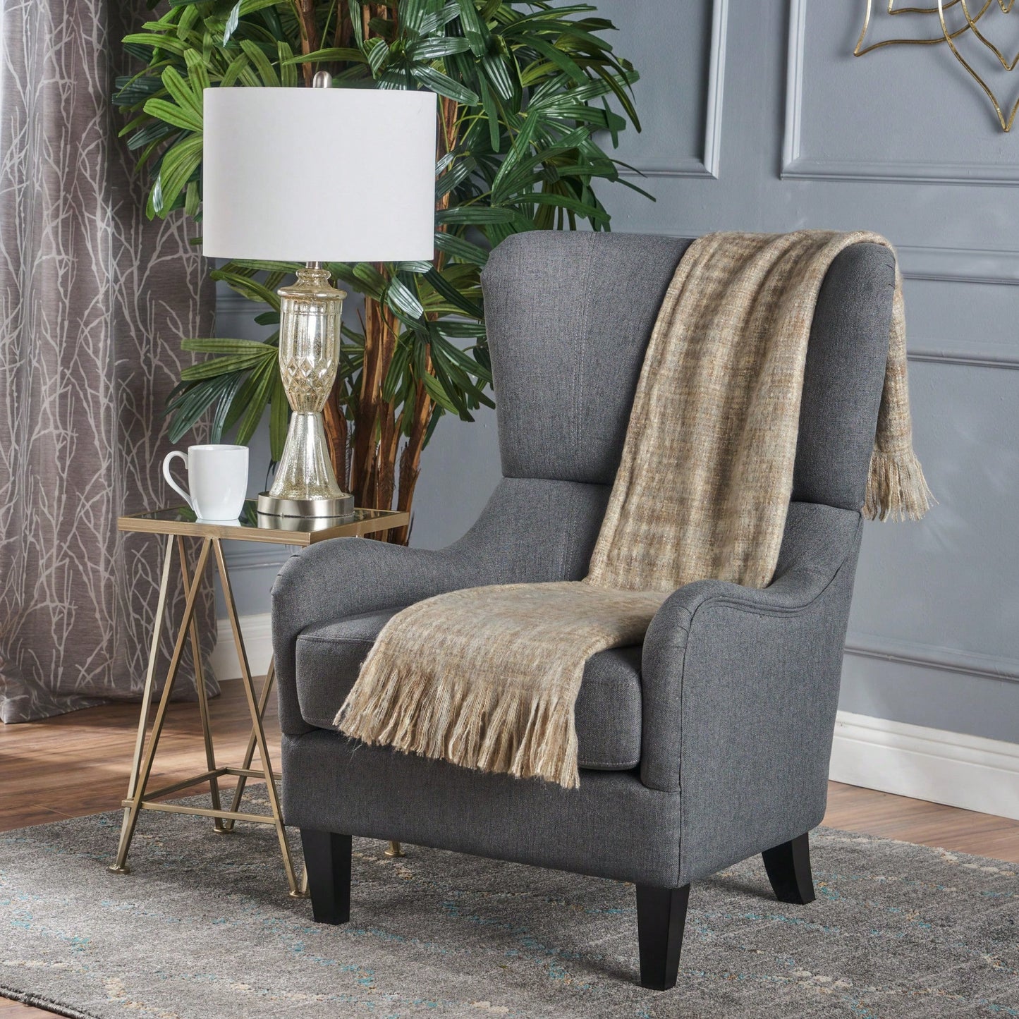 Stylish Modern Upholstered Armchair With Solid Legs For Living Room Bedroom Reading And Studio Use